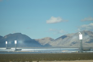 Ivanpah Solar Power Facility (California) with all three towers under load, Feb., 2014 ~ Sbharris