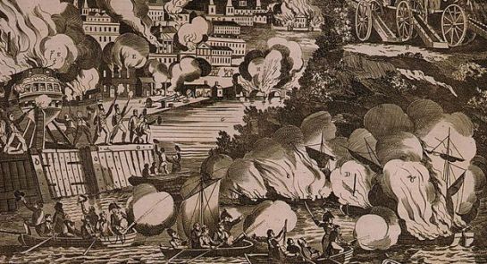 The taking of the city of Washington, wood engraving by G. Thompson, c. 1814 (courtesy Library of Congress/ LC-USZC4-4555)