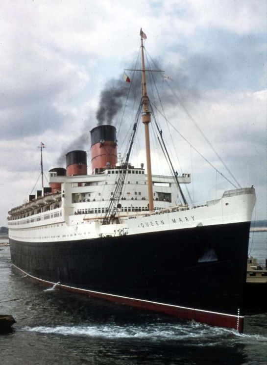The Cunard liner RMS Queen Mary at Southampton in 1960s - copyright Chris Howel at shipspotting.com.